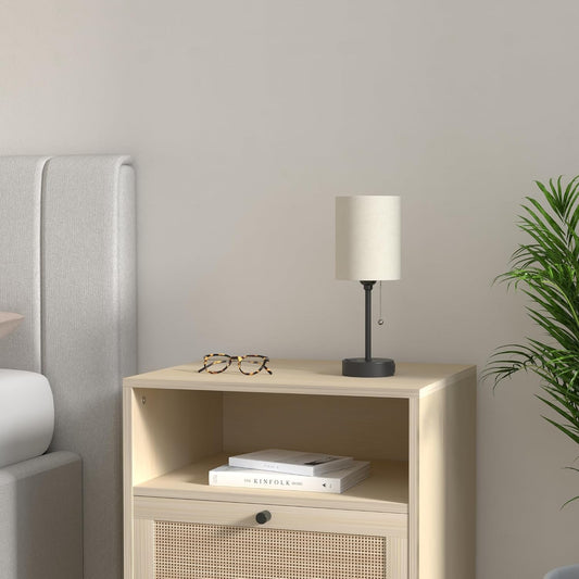 Small Bedside Table lamp for Bedroom - 3 Color Temperatures Bedside Lamps with USB C and A Ports, Pull Chain Table Lamps with AC Outlet, White Nightstand Lamps with Black Metal Base for Kids Reading