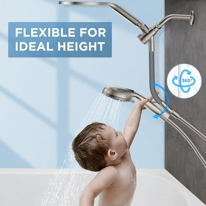 MakeFit Dual Filtered Rain Shower Head Combo, High Pressure Handheld Shower Head with Adjustable Bar - Rainfall Shower Head And Showerhead with Filter for Hard Water - Removes Chlorine