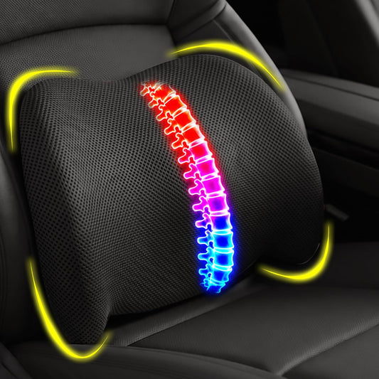 Lumbar Support Pillow for Car, Memory Foam, Black | Back Pain Relief, Adjustable Straps, Office Chair Compatible, Desk Chair Compatible