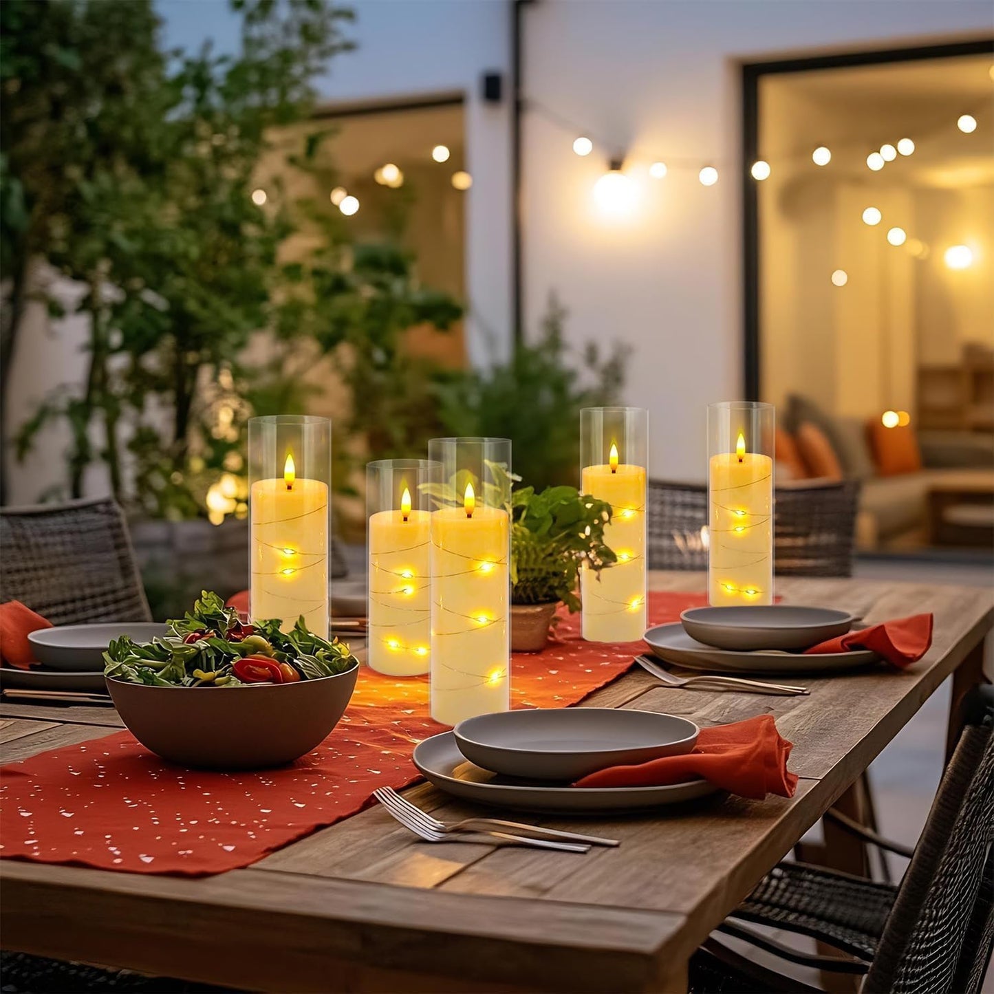 YOROXRG Set of 24 Waterproof Outdoor Flameless Candles, LED Candles with 4 Remote and Timer,(H 4" 5" 6" x D 2.2"),for Halloween Wedding Festiv