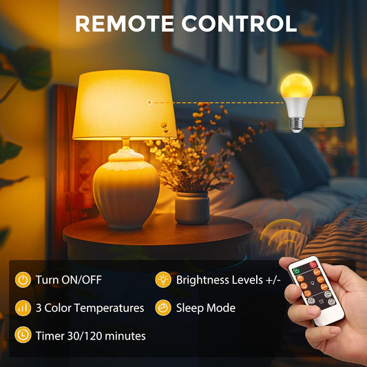 L LOHAS LED Sleep aid Amber Light Bulbs, Blue Light Blocking, A19 9W(60 Watt Equivalent) Dim Light Bulbs, 1800K Warm Light Bulb, E26 Base, 2 Pack