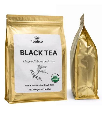 Organic English Breakfast Black Tea – High Mountain Yunnan Whole Leaf Tea – Bold, Smooth & Full-Bodied Morning Tea – 1 lb (454g) Bulk Loose Leaf – USDA Organic – Tealise