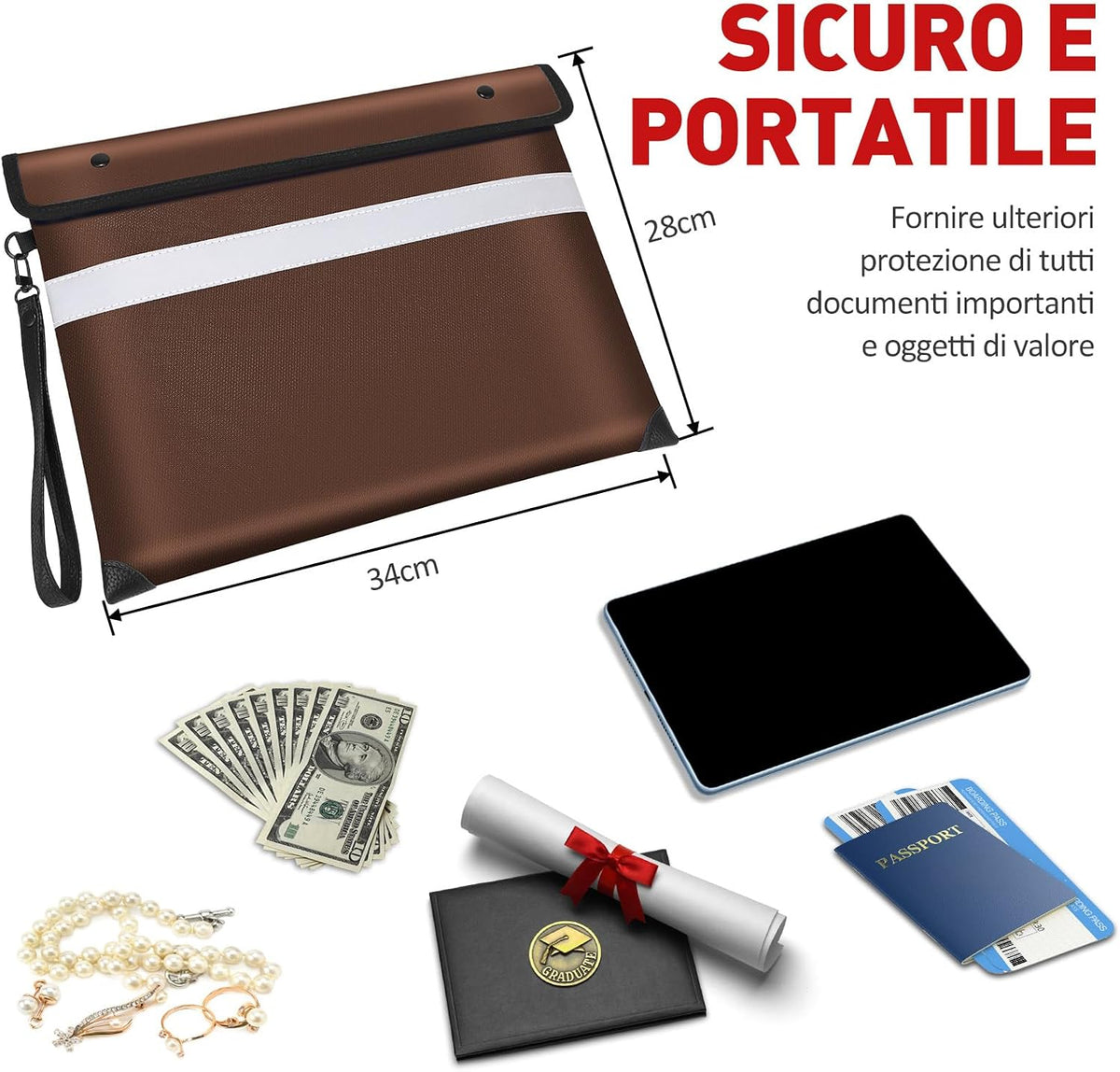 Vailoin 6200°F Fireproof Document Bag, 8 Layers of Heat Insulated Materials