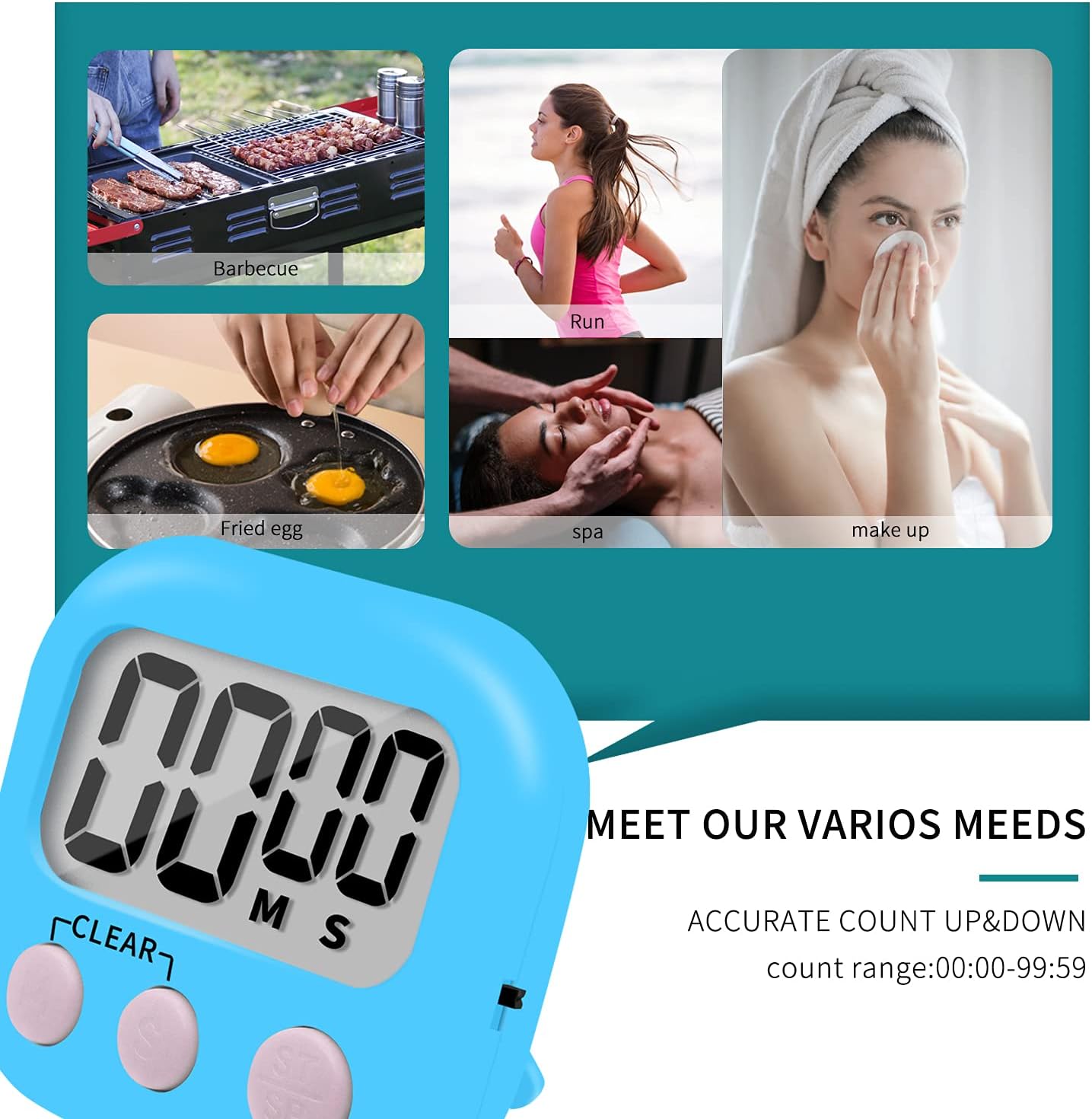 6 Pack Small Digital Kitchen Timer Magnetic Back and ON/Off Switch,Minute Second Count Up Countdown (Multicolored)