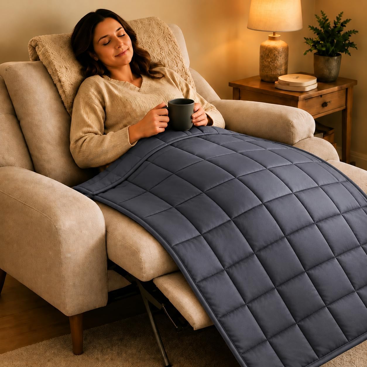 L'AGRATY Weighted Lap Pad 7lb: Small Weighted Blanket for Adults - Cooling Portable Travel Blanket for Relaxation Sleeping - Washable All-Season (29" x 24")