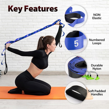 Acozycoo Stretching Strap with Loops for Physical Therapy,Yoga Strap for Stretching,Home Workout,Pilate & Flexibility Training,Non-Elastic Exercise Stretch Band for Hamstring,Leg Stretcher Belt,Flexibility Fascia
