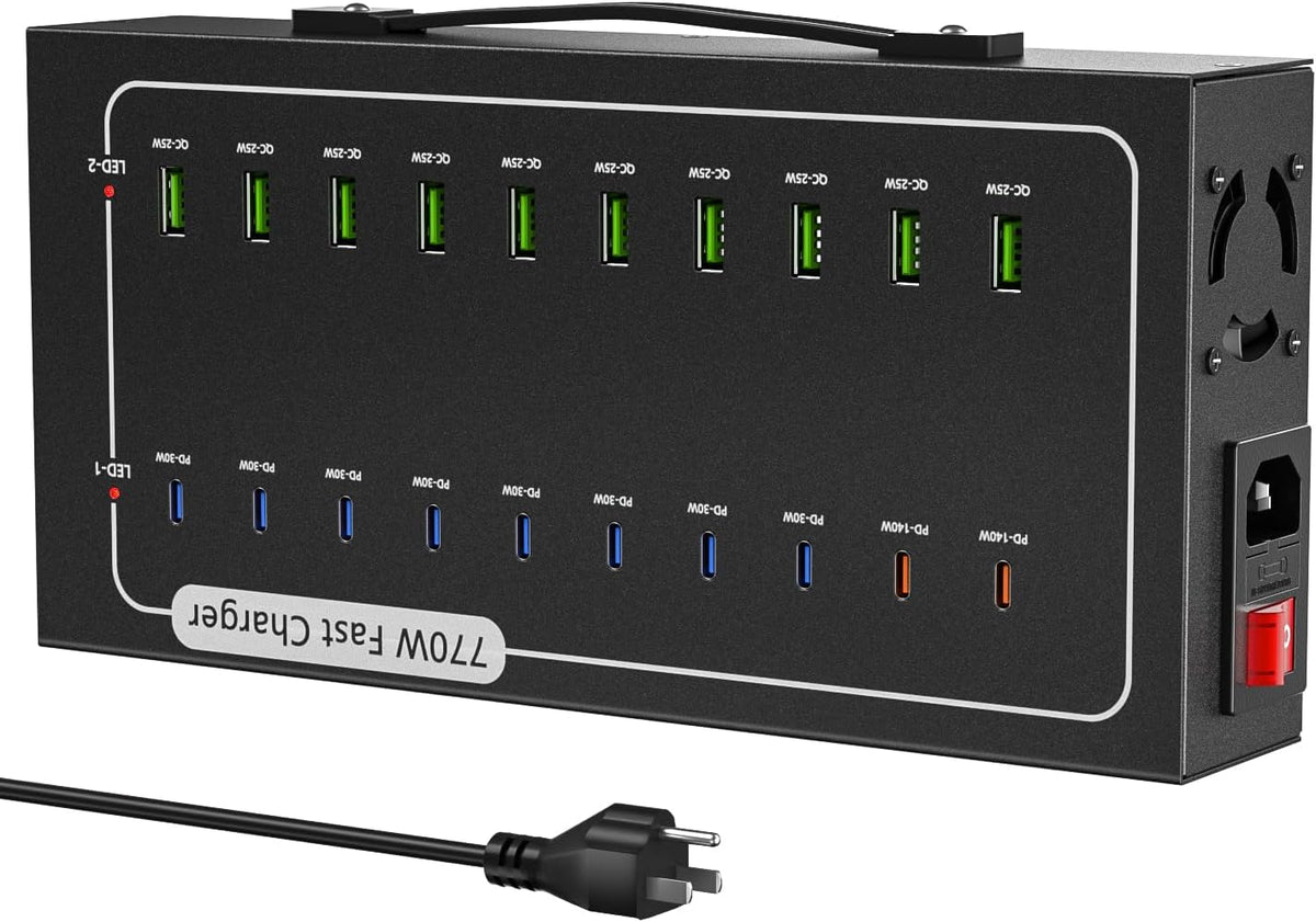 300W Charging Station with 24 Ports,USB Fast Charger for Multiple Devices,Multi Charger Station Organizer Compatible with Smart Power Delivery,Phone,Tablet,Charging Station for Home,Office,School