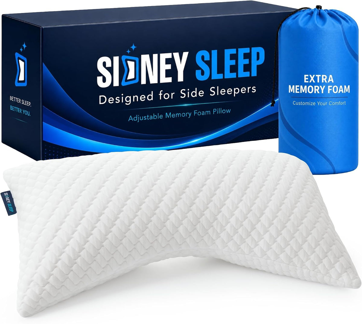 Sidney Sleep Adjustable Curved Pillows for Neck and Shoulder Support with Extra Shredded Fill - Cervical Contour Pillow for Side and Back Sleepers - Queen Size 19" x 29" CertiPUR-US Certified (White)