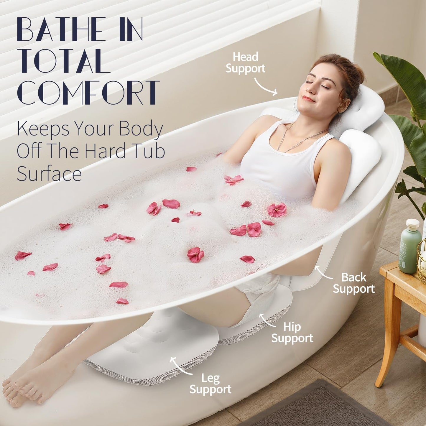 Full Body Bath Pillow for Bathtub, Thick Bathtub Cushion, Luxury Tub Pillow for Bath for Headrest Neck and Back Support White 51" x 16"