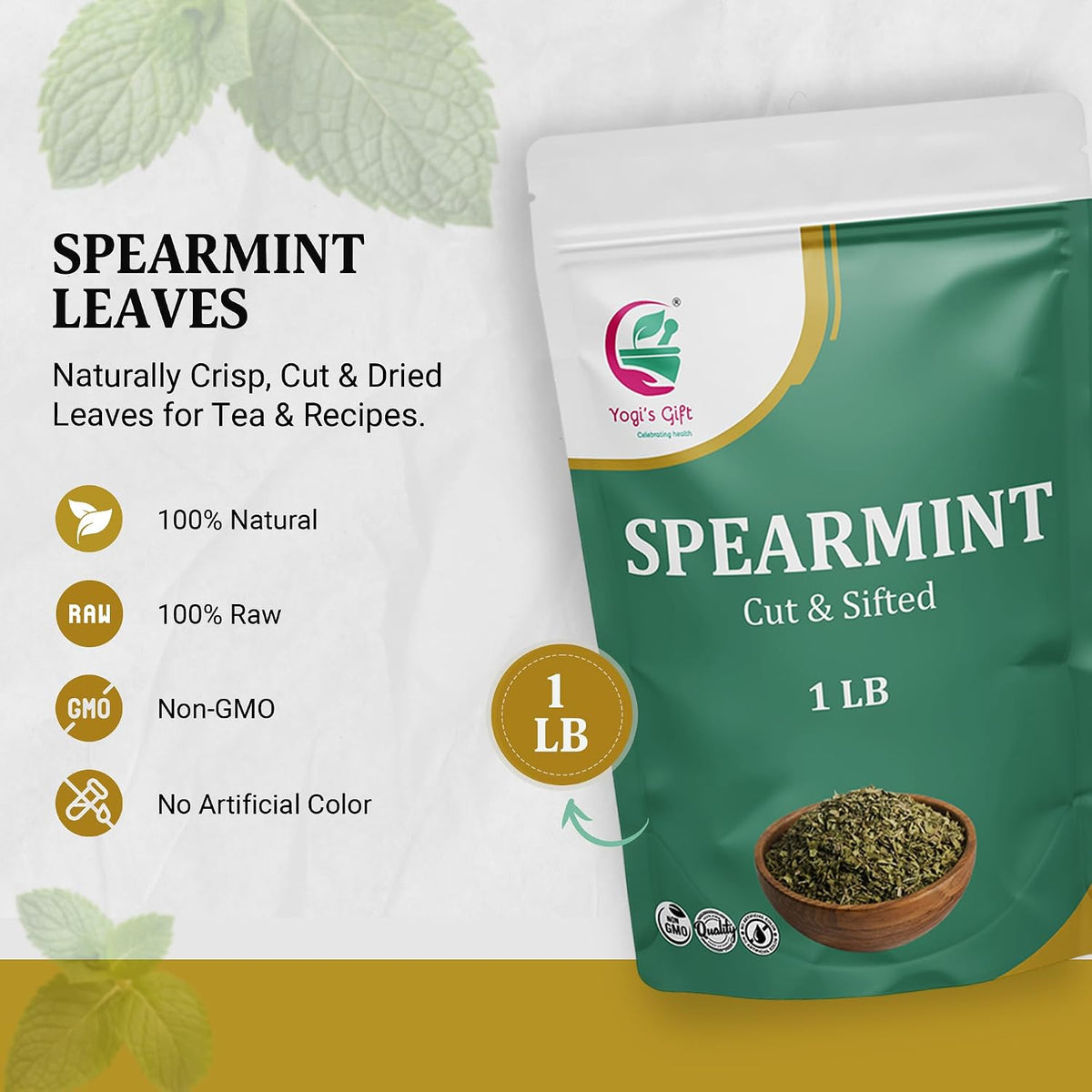 Yogi's Gift Spearmint Leaves 1 lb, Dried Spearmint Leaves for Herbal Tea