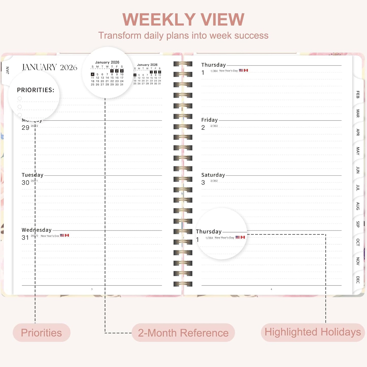 Weekly To Do List Notepad, 52 Sheets, Undated Weekly Planner, Letter Size | 8.5"x11", 100GSM, Thick Paper, Twin-Wire Spiral Bound, Tear Off Desk Pad, For Women & Man, Home School & Office Work