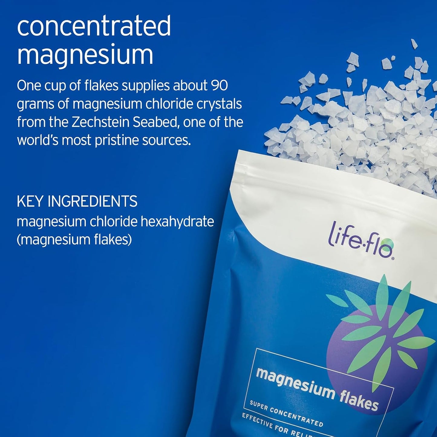 LIFE-FLO Magnesium Bath Flakes - Unscented Magnesium Flakes with Ancient Trace Minerals from the Zechstein Seabed - Epsom Salt Bath Soak Alternative or Relaxing Foot Soak - 60-Day Guarantee - 44oz