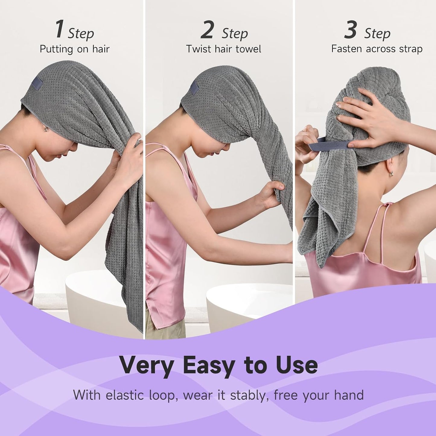 Umisleep Extra Large Microfiber Hair Towel for Women Long, Curly, Thick Hair, Super Soft Anti Frizz Quick Dry Hair Towel Wrap, Ultra Absorbent Hair Turban with Elastic Band White