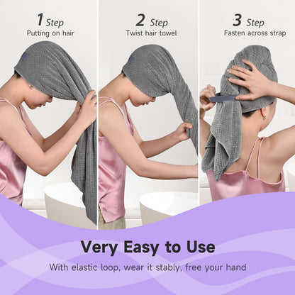 Umisleep Extra Large Microfiber Hair Towel for Women Long, Curly, Thick Hair, Super Soft Anti Frizz Quick Dry Hair Towel Wrap, Ultra Absorbent Hair Turban with Elastic Band White