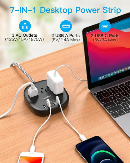 Travel Essentials, 22.5W/4.5A Flat Plug Power Strip, 6 Ft Extension Cord