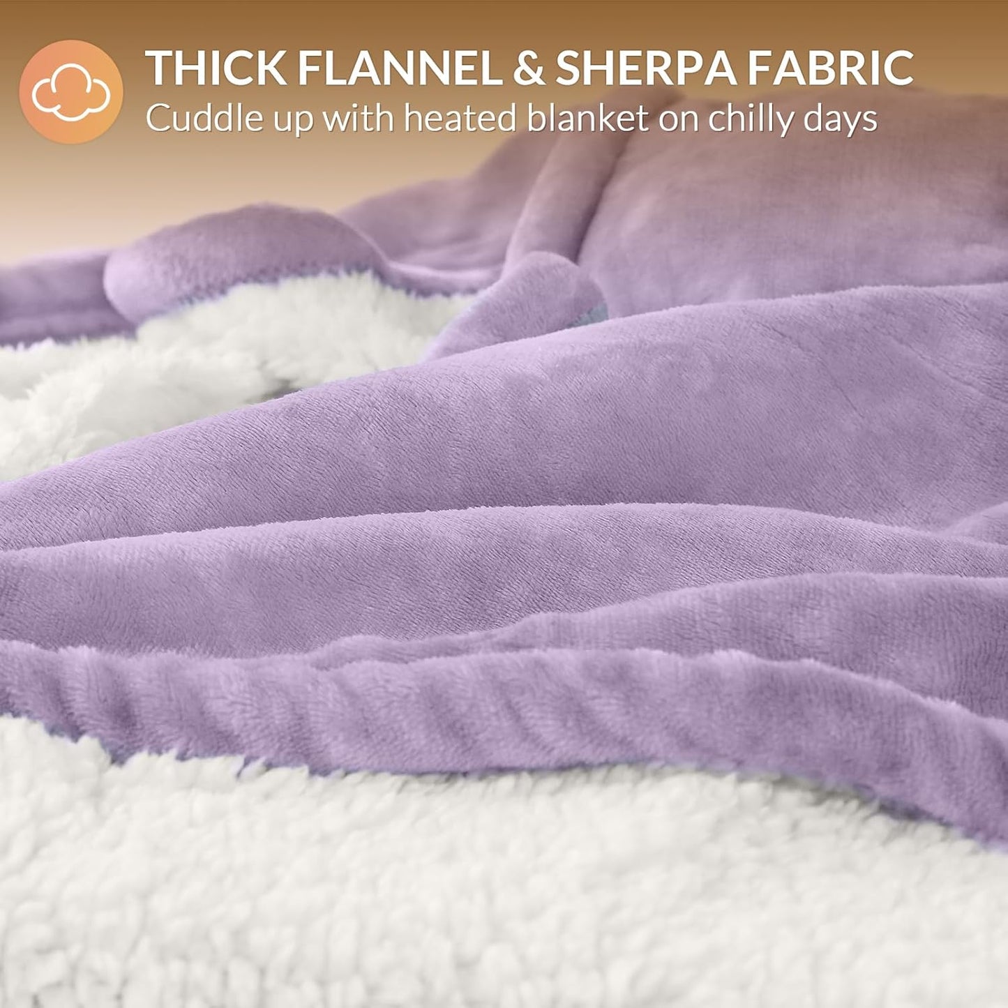 HOMLYNS LuxeHeat Heated Blanket Electric Blanket, Soft Flannel Sherpa Heated Throw, Heating Blanket with 5 Heat Settings, 3 hrs Timer Auto Shut Off (50x60 inches, Purple), Only for 120V Voltage Use