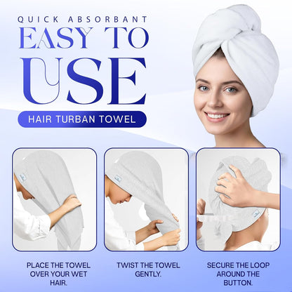 Lili&James 100% Cotton Hair Towel Wrap for Women & Kids – 420 GSM Quick Dry Hair Turban with Double Button Loop, Anti Frizz Non Microfiber Hair Drying Towel for Curly, Long & Thick Hair (Lilac)