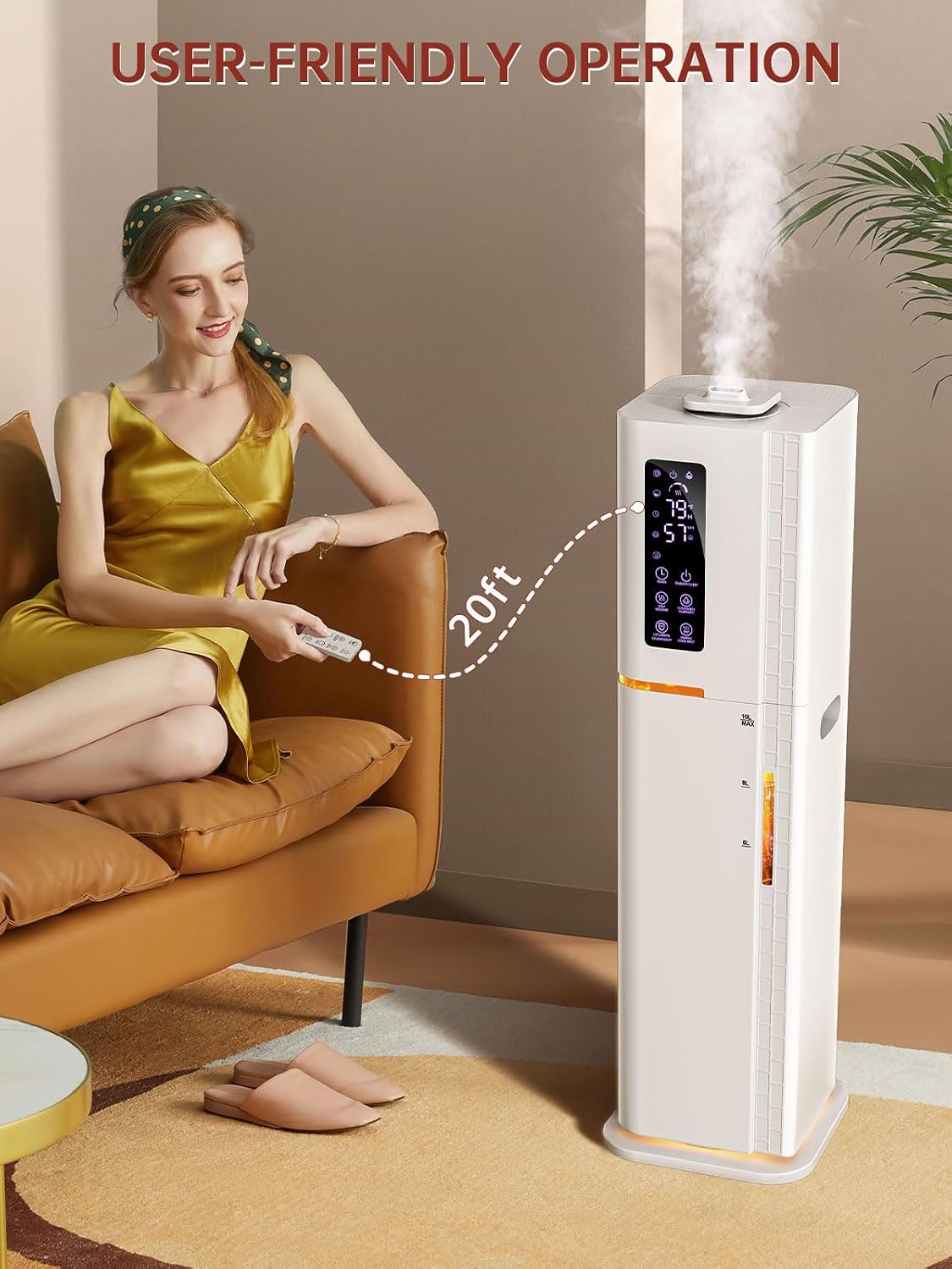 2.64Gal Humidifiers for Bedroom Home Office Plant, Top Fill Cool/Warm Mist Up to 500ft², 35dB Ultra Quiet, 3 Mist Modes, 24H Timer, Ambient Light Diffuser for Baby & Plant