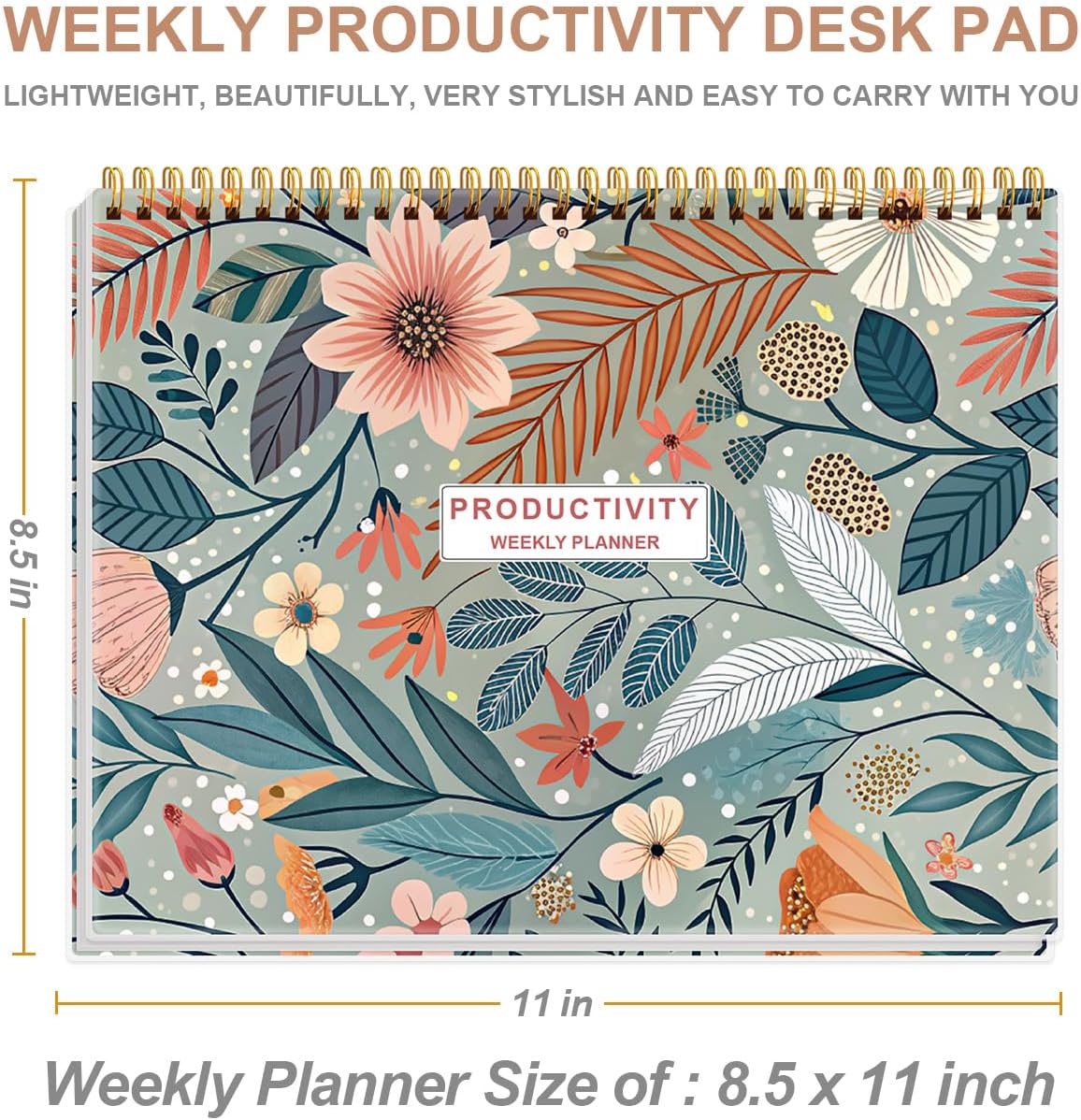Weekly Productivity Planner - 8.5" x 11" Dashboard Desk Notepad Has 6 Focus Areas to List Tasks for Goals, Projects, Clients, Academic or Meal-Organize Your Daily Work Efficiently, 54 Weeks, Green