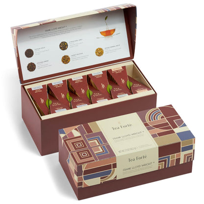 Tea Forte Premium Presentation Box Gift Set Sampler, 20 Count, Assorted Blends Individually Wrapped Handcrafted Pyramid Infuser Bags, Frank Lloyd Wright