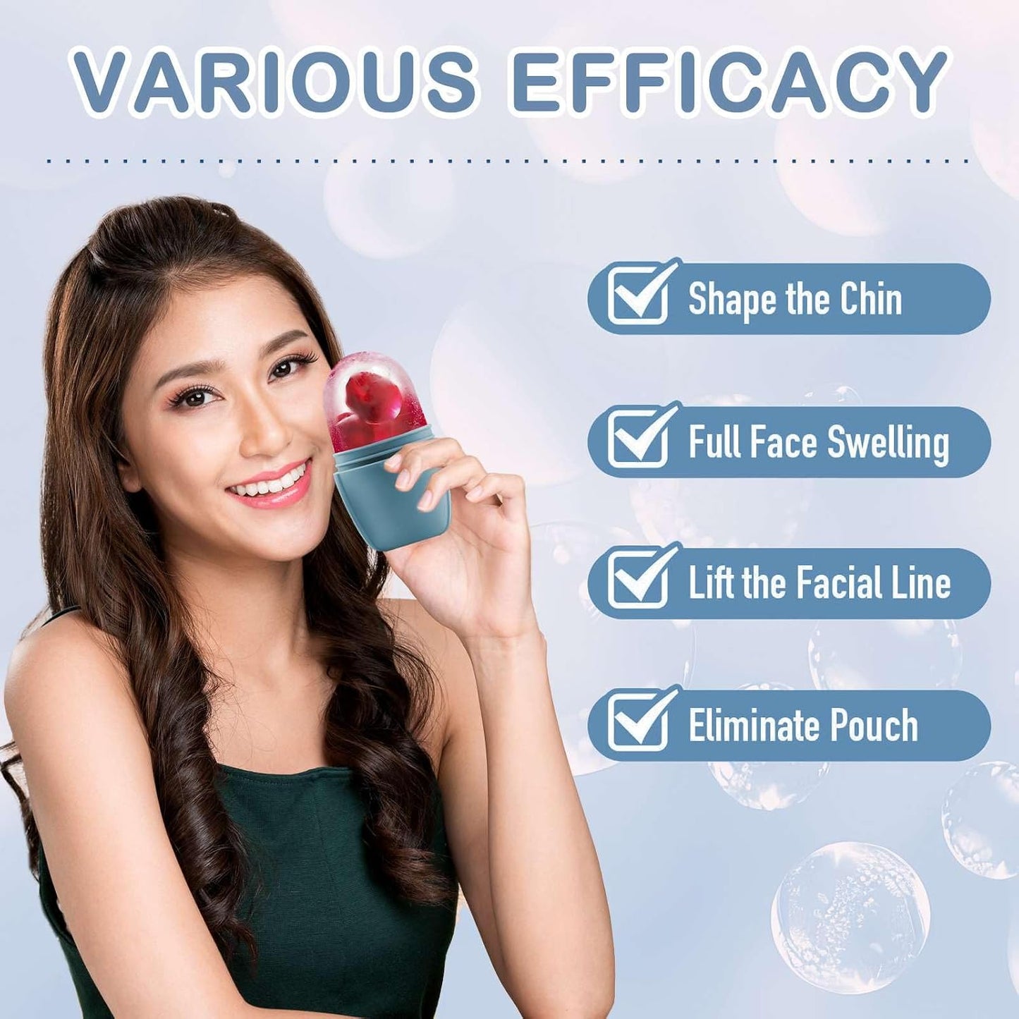XHJRI Ice Cube Roller Massager for Face, Eyes and Neck Naturally Conditioning and Skin Care,De-Puff Eye Bags,Reduce Migraine Pain,Reusable Massage Silicone Ice Mold (Pink)