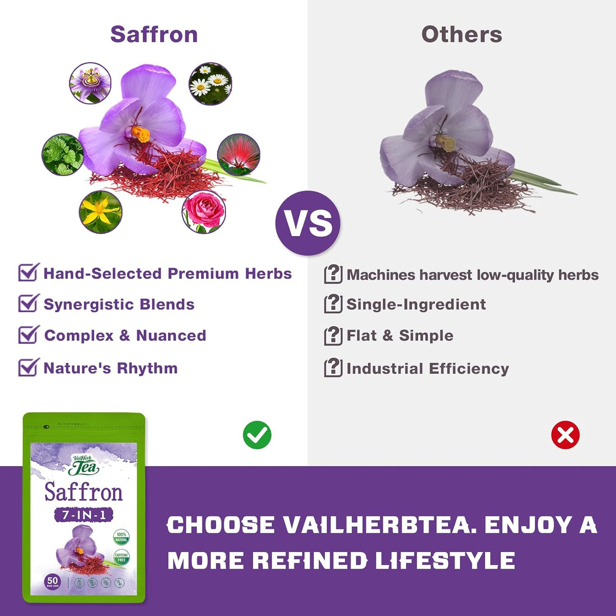 VailHerbTea Saffron Tea Bags, Mood Support Tea for Calm Focus, 50 Count