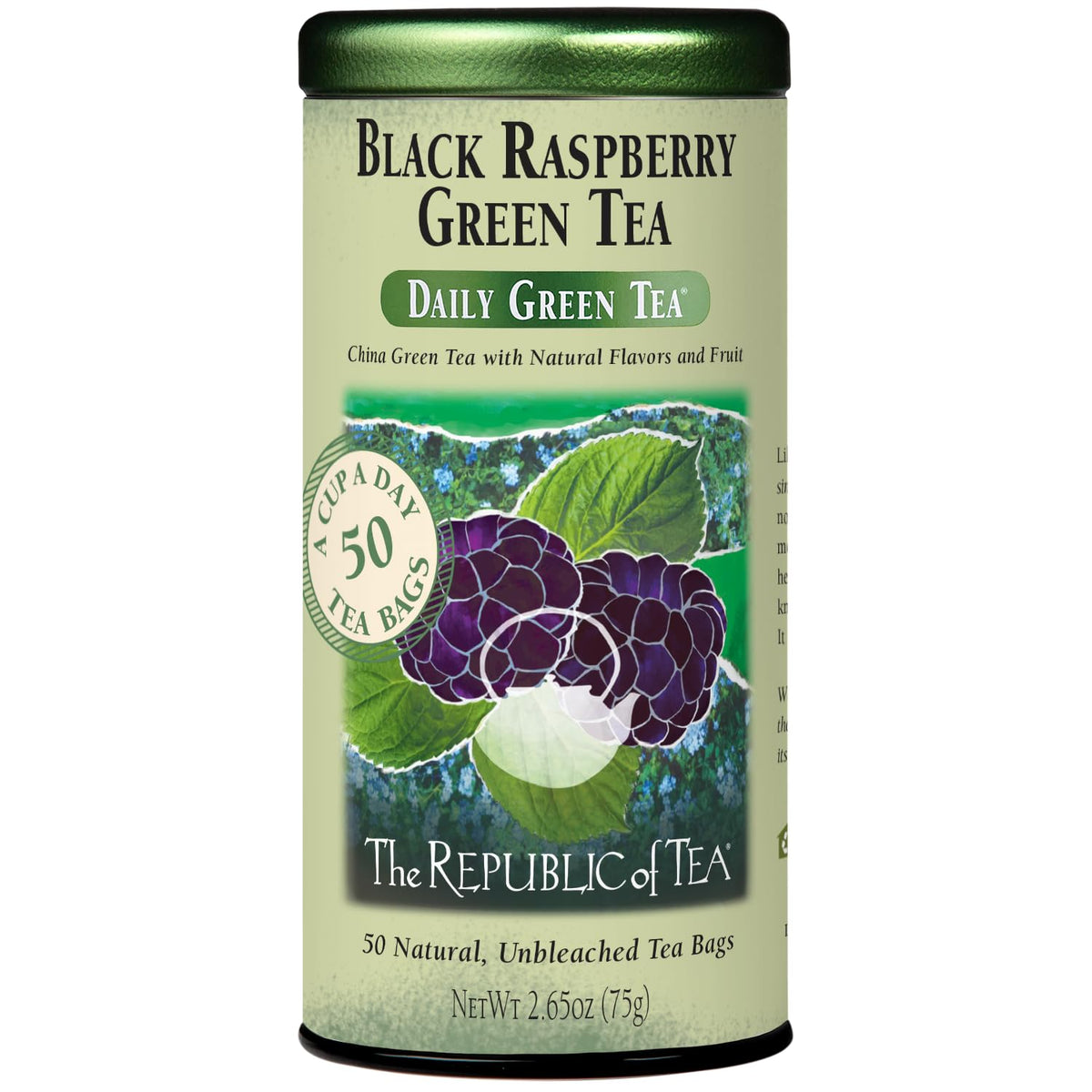 The Republic of Tea Daily Green Black Raspberry Green Tea, 50 Count