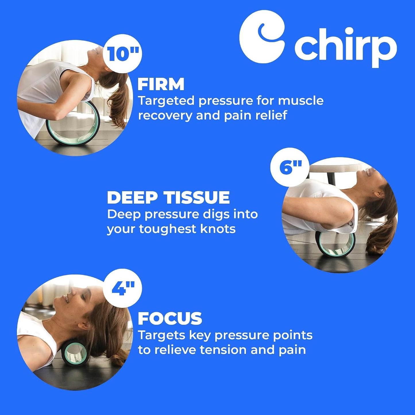 Chirp Wheel Foam Roller - Targeted Back & Neck Pain Relief, Muscle Massage, Trigger Point Therapy, High-Density Foam Tool for Physical Therapy, Stretching & Exercise, 500lbs Capacity, 12-Inch Mint