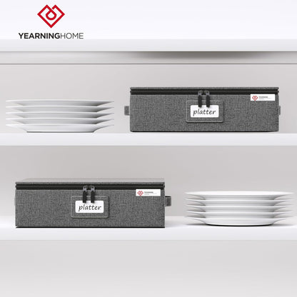 YearningHome Cup and Mug Storage Box with Hard Shell and Dividers for Coffee Mugs,Tea Cups and Glasses,Stackable Storage Organizers with Lid,Handles,Zips and Label for Moving,Holds 12,2 Pack, Grey