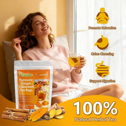 AISDWH, 120 Premium Turmeric Ginger Cinnamon Tea Bags, Digestive Support