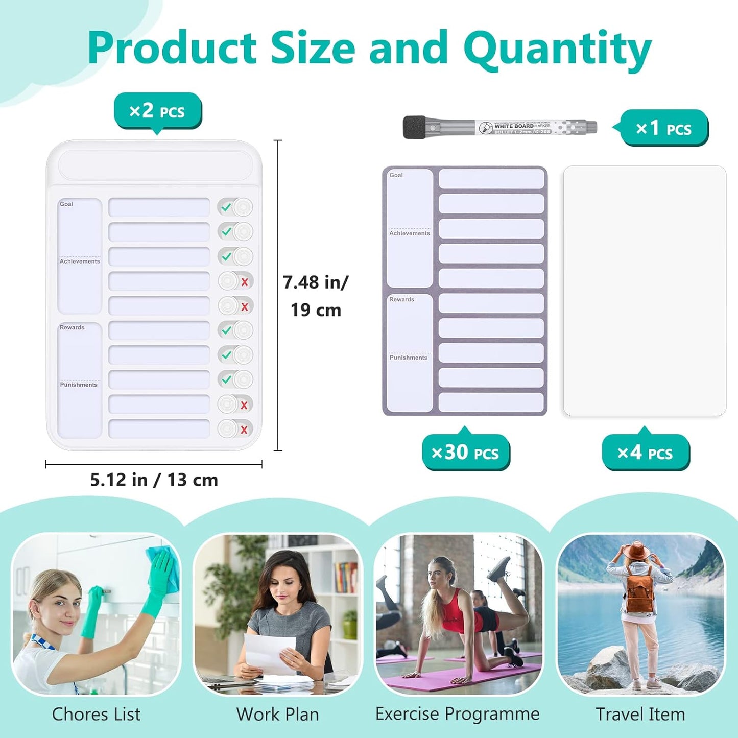 Dry Erase Chore Chart for Kids to Do List Magnetic Checklist Board Reusable RV Daily Routine Schedule Planning Boards with Blank Checklist Cardstock for Habit Tracker or Daily and Weekly Planner