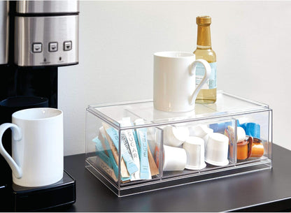 iDesign XL Tea Bag Organizer, Clear, 4-Section | For Counter, Storage Drawer for Cabinet