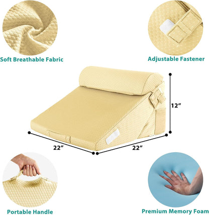 Bedluxe Wedge Pillow Headboard, 3PCS Orthopedic Bed Wedge Pillows Set for After Surgery, Adjustable Pillow Wedge for Acid Reflux&Back Pain Relief, Sleeping, Back Pillow for Bed Sitting Up, White/Grey