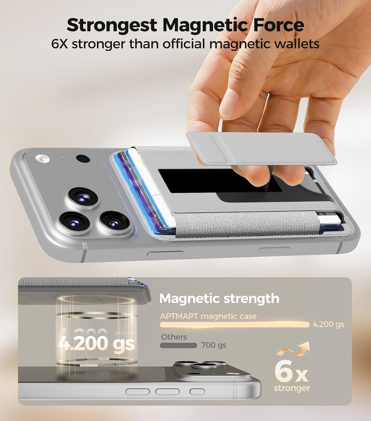 for MagSafe Wallet, Works with Apple Find My, 5-Card RFID Holder with Stand Also Grip, Strong Magnetic Wallet for iPhone 17/16/15/14/13/12 Pro Max Air Plus, Wireless Charging, Black