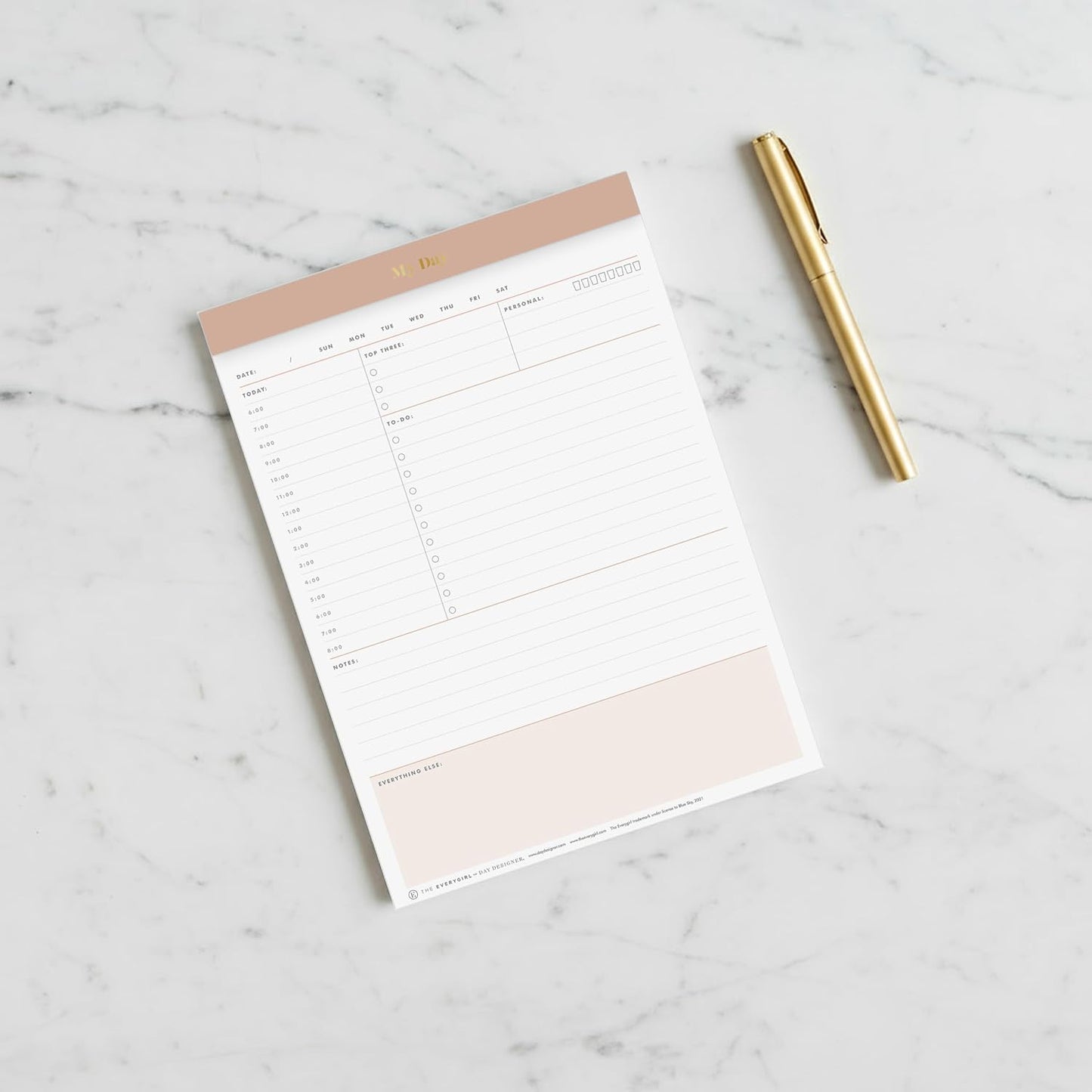 Blue Sky Desk Notes, 7" x 9", Undated Daily Notepad, Perforated Pages, Tear-Off Trim Tape, Task Planner for Office, Home and School (Gray, 7" x 9")