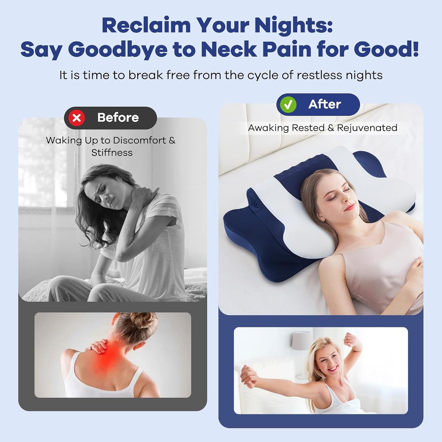 DONAMA Cervical Pillow for Neck and Shoulder,Contour Memory Foam Pillow,Ergonomic Neck Support Pillow for Side Back Stomach Sleepers with Pillowcase