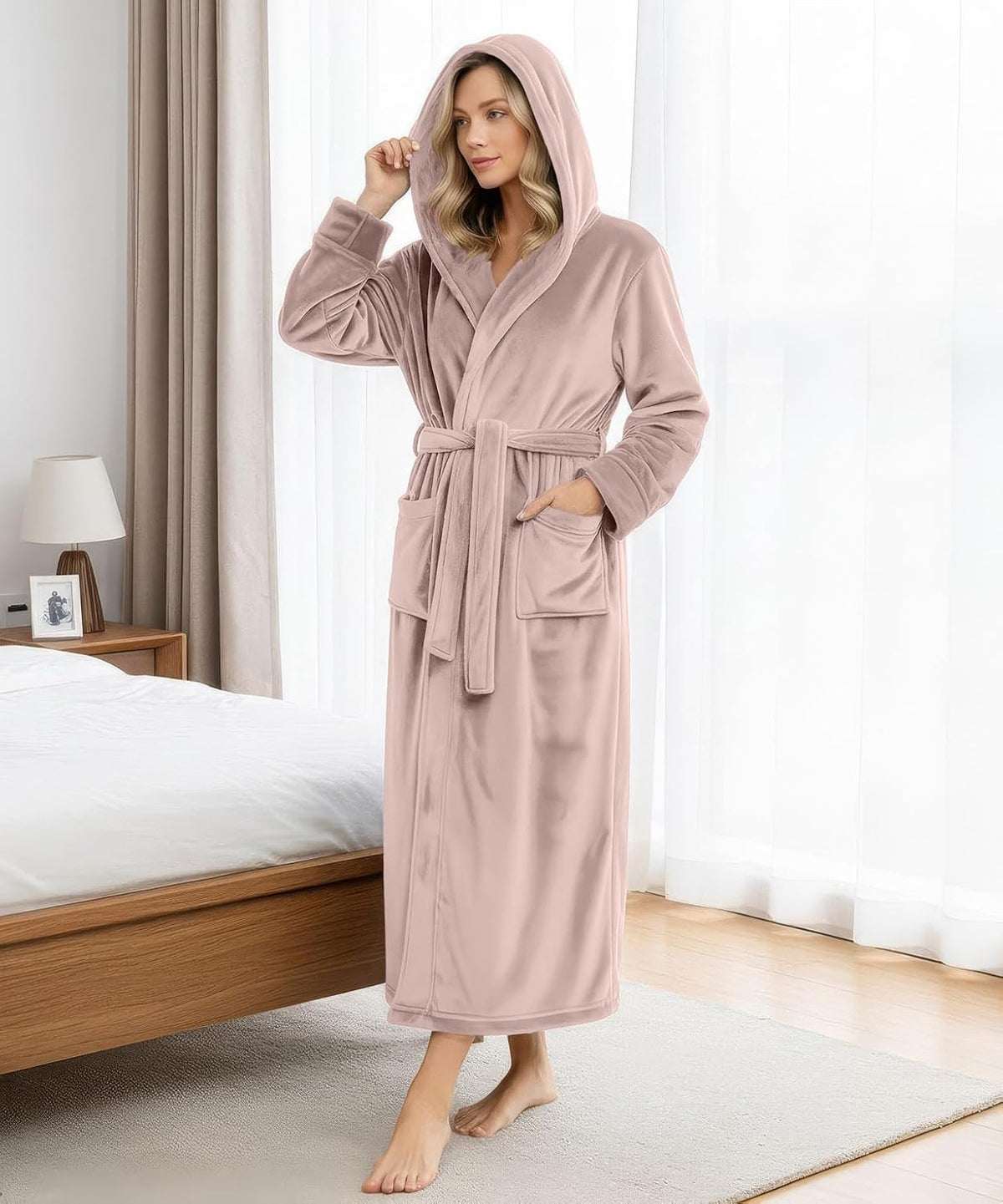 Premium Ultra Soft Robes for Women with Hood Plush Fleece Long Bathrobe