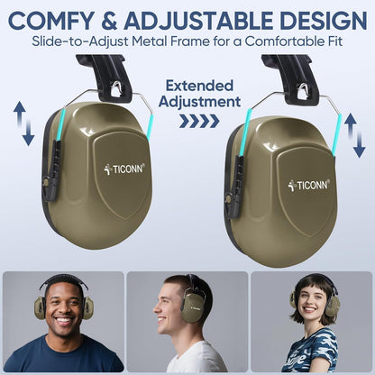 TICONN Noise Cancelling Ear Muffs for Adults, SNR 33dB Hearing Protection, Adjustable Safety Earmuffs for Construction