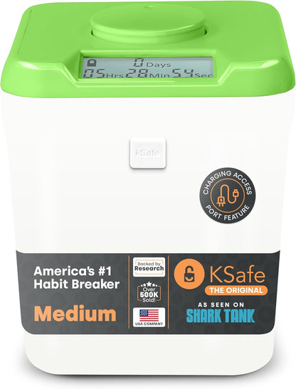 Kitchen Safe Time Locking Container (Medium), Timed Lock Box for Cell Phones, Snacks, and other unwanted temptations (White Lid + 5.5” Clear Base)