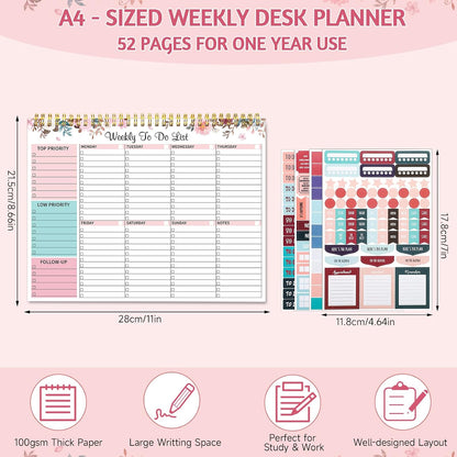 Thboxes Weekly To Do List Notepad, 8.5"x11" Desk Planner 52 Sheets, Green | 100GSM Paper Undated Habit Planner, Productivity Organizer Notepad, for Home School Office Work, Travel, College Essentials