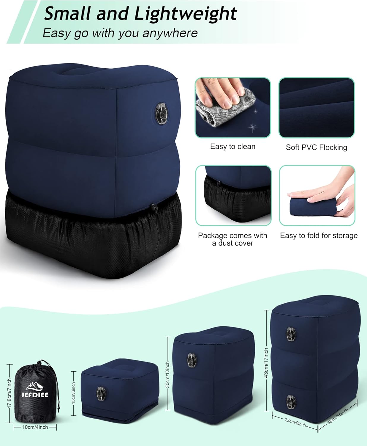 Inflatable Foot Rest Pillow, Kids Airplane Bed, Adjustable 3 Layers Height Leg Rest Pillow, Airplane Travel Essentials Great for Office, Home, Trains, Cars