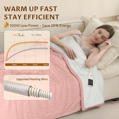 Reaks Electric Heated Throw Blanket, Silky Soft Flannel & Sherpa Heating Blanket Throw with 5 Heat Levels & 3 Hours Auto Off, Warm Gifts for Women Mom Grandma, ETL Certified (50x60 inches, White)