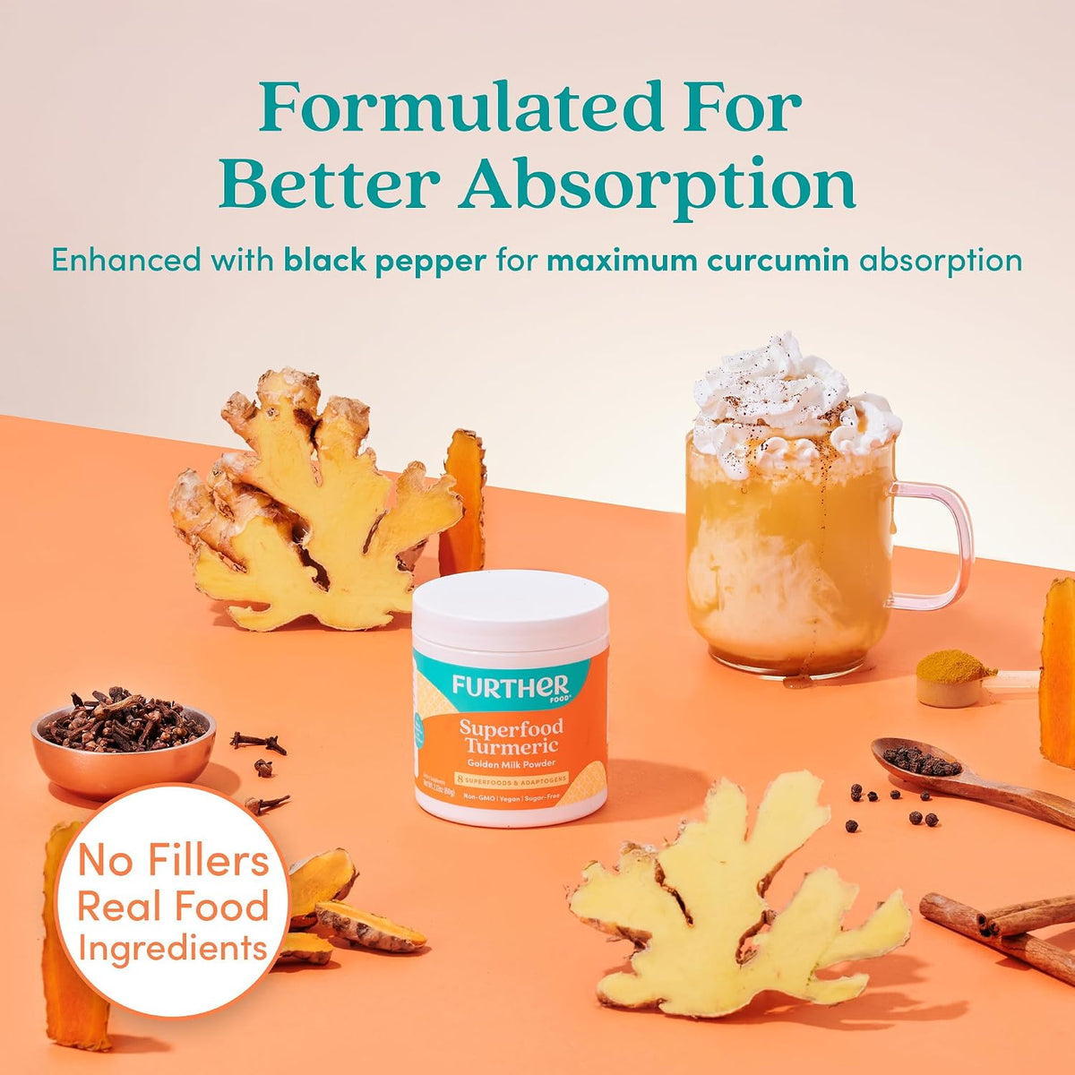 Further Food Superfood Turmeric Root Powder, Golden Milk Blend, 2.12 Oz
