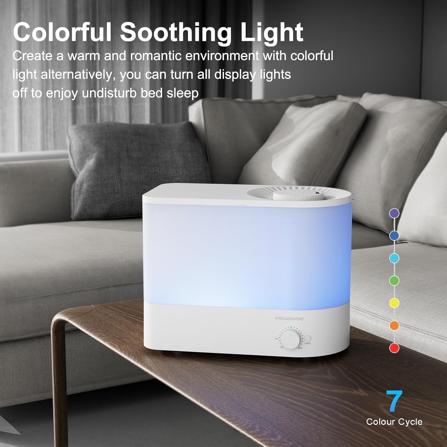 MegaWise Ultrasonic Cool Mist Humidifier SK7620 - 1.5L Capacity, Whisper-Quiet Operation, Adjustable Mist Output, Auto Shut-Off - Ideal for Home, Office, Baby Room, and Bedroom