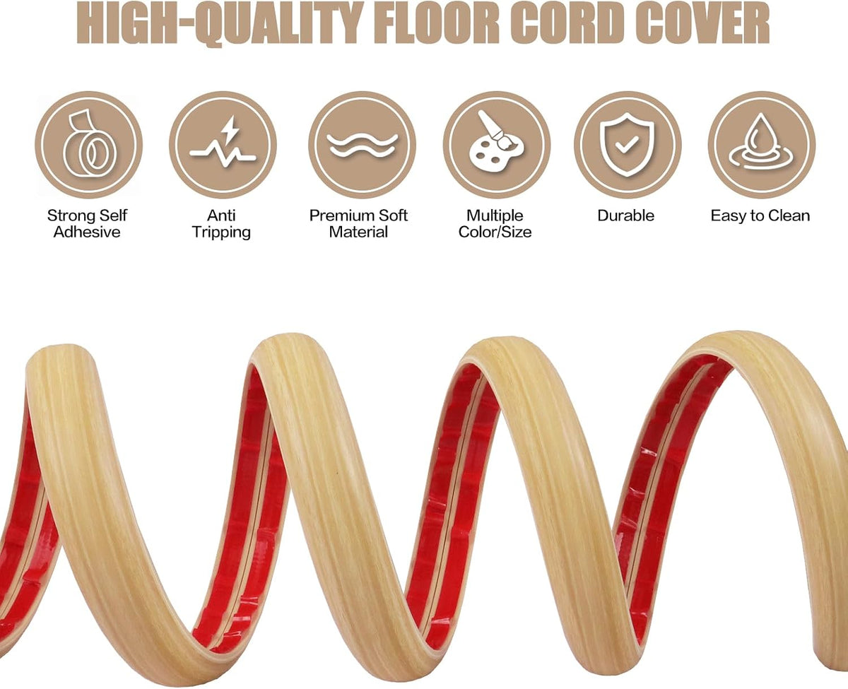 Floor Cord Cover Self Adhesive Cord Hider,10FT Cable Management, Extension Strip Protector for Wires, Prevent Cable Trips for Offices, Gyms, Exhibitions Cavity 0.39"(W) x 0.27"(H) BrownWood