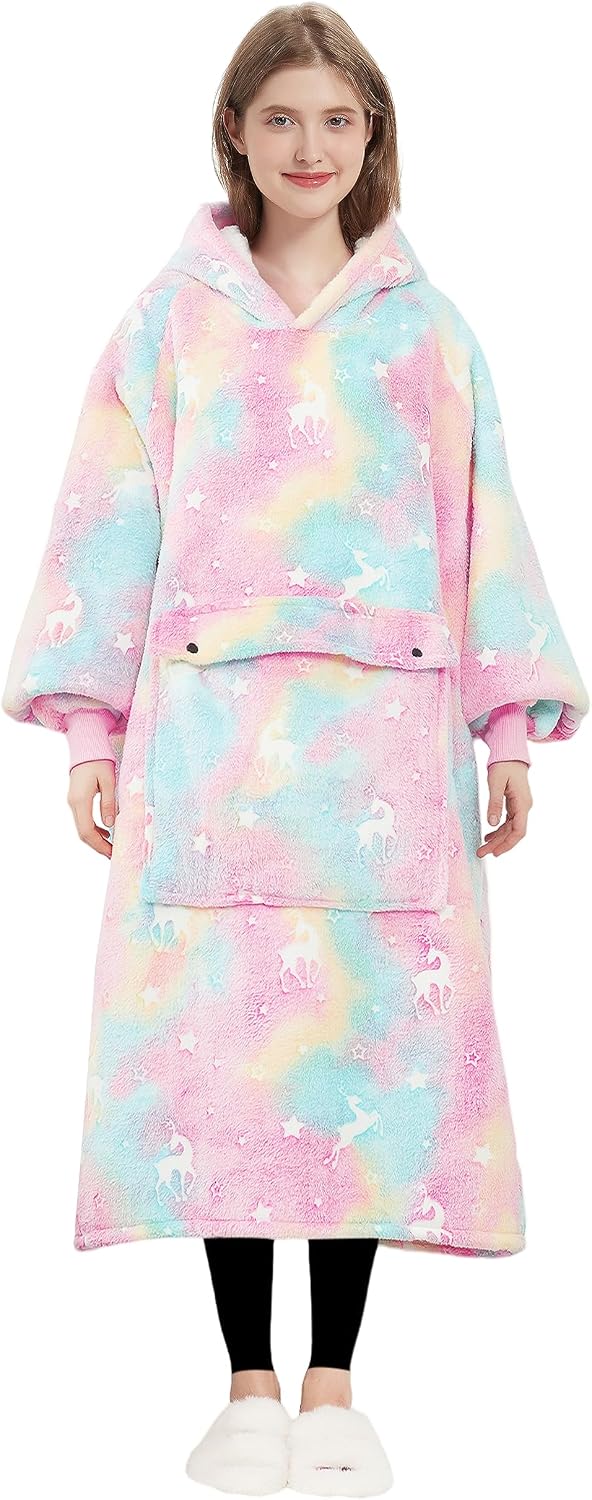 KFUBUO Wearable Blanket Hoodie for Adults Sherpa All Patterns Cat Oversized Sweatshirt Blanket with Pockets for Women