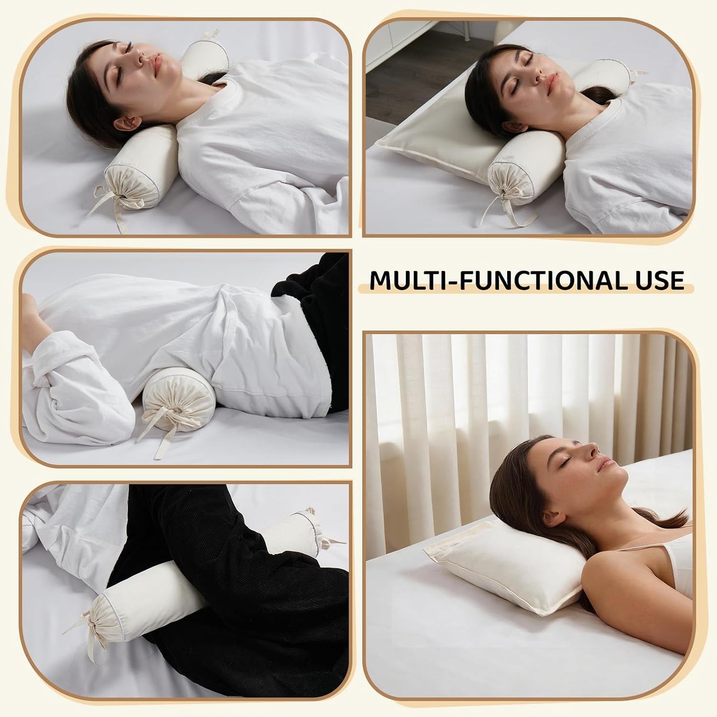 LOFE® Buckwheat Pillow - 3 Point Support Buckwheat Hull Pillow for Less Pain, 2IN1 Tartary Buckwheat Neck Roll Pillow for Best Support, Adjustable Cervical Neck Pillow with Organic Cotton Pillowcase