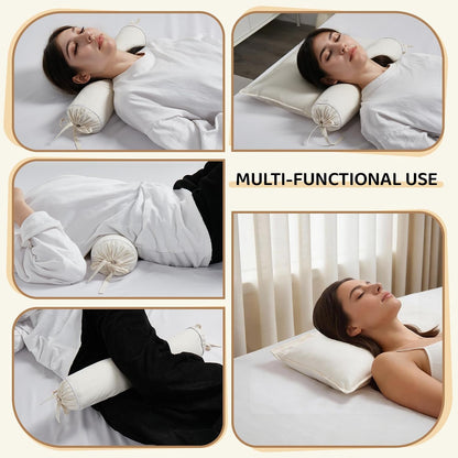 LOFE® Buckwheat Pillow - 3 Point Support Buckwheat Hull Pillow for Less Pain, 2IN1 Tartary Buckwheat Neck Roll Pillow for Best Support, Adjustable Cervical Neck Pillow with Organic Cotton Pillowcase