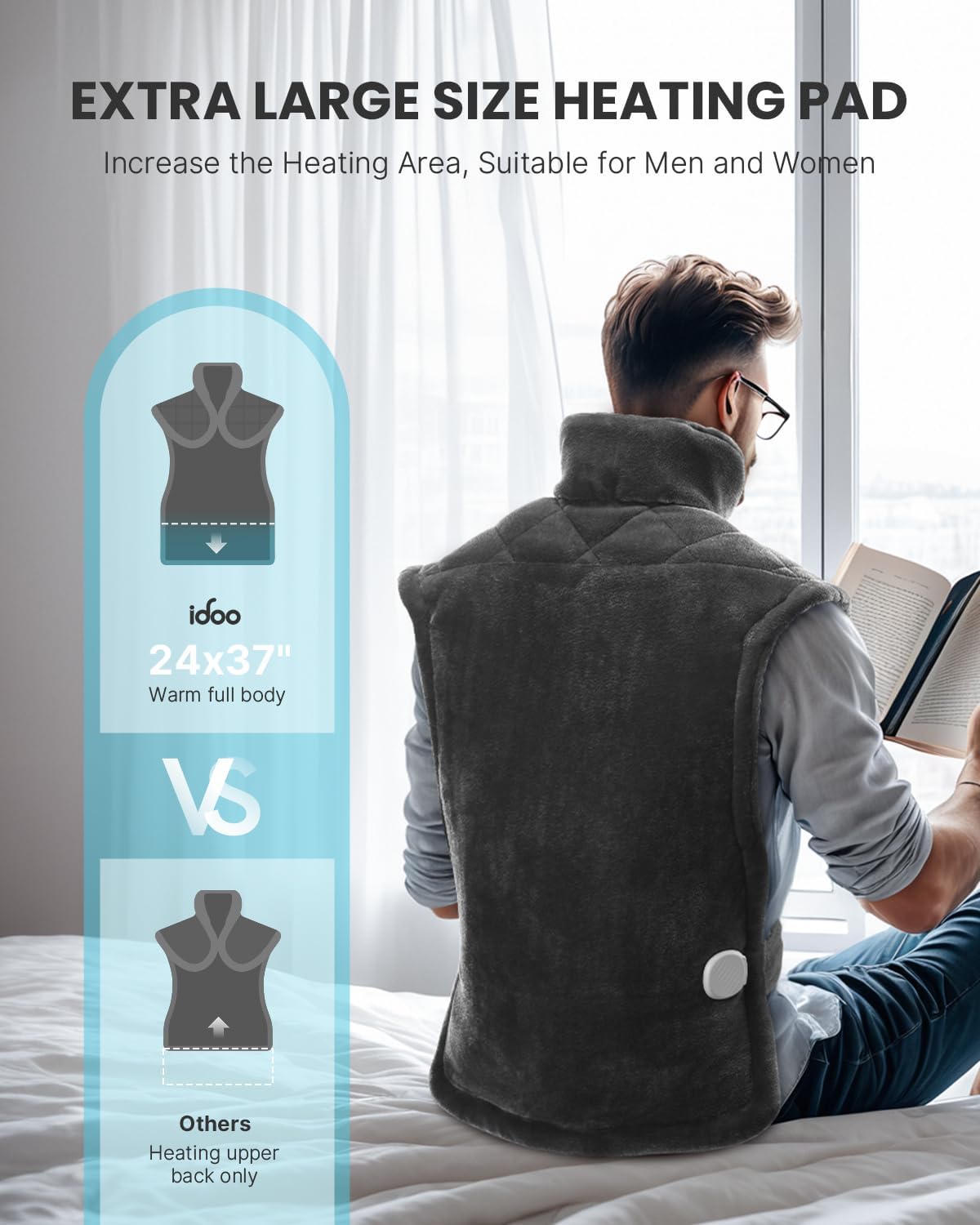 iDOO Heating Pad for Neck and Shoulders and Back for Pain Relief, Fathers Day Dad Gifts for Men, FSA Eligible Items & HSA Store, Large 24"x33" Weighted Electric Heat Pads for Back Gray