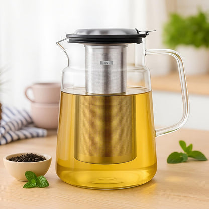 Aquach 51oz Glass Teapot with Infuser, Stovetop Safe Borosilicate Tea Pot | Dishwasher Safe, Plastic-free, Precise Loose Leaf Filter, Easy-clean Opening, Sharing Capacity